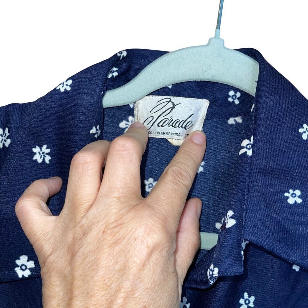 Parade Vintage 1970s Womens Shirt Dress Size Large Blue Floral Maxi Long Sleeve - Picture 4 of 9